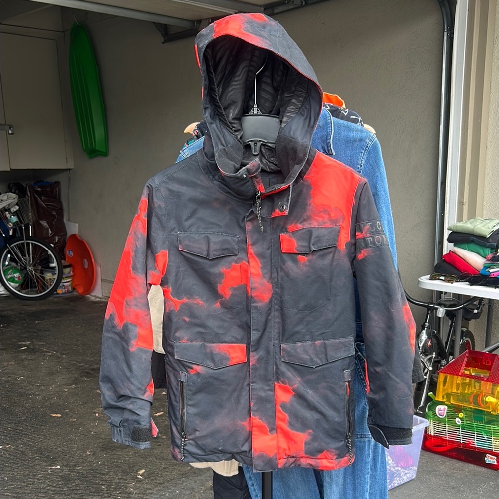 Volcom Kids Black and Red Puffer Jacket with Hood
